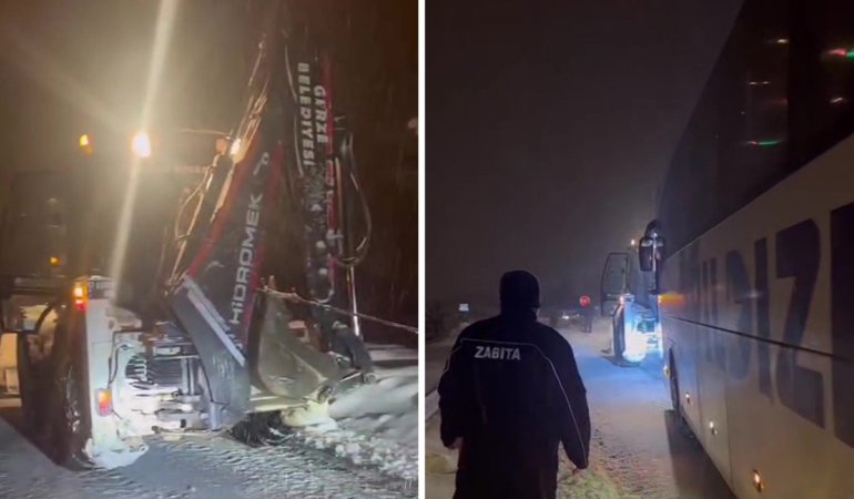 Sinop’ta yoğun kar yağışı! Yolda kalan yolcu otobüsü kurtarıldı