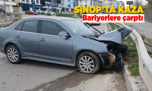 Kontrolden çıkan otomobil bariyerlere çarptı