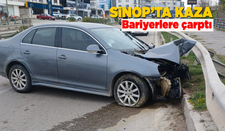Kontrolden çıkan otomobil bariyerlere çarptı