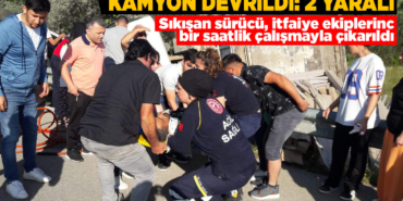 Kamyonun devrilmesi sonucu 2 kişi yaralandı