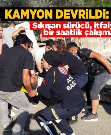 Kamyonun devrilmesi sonucu 2 kişi yaralandı