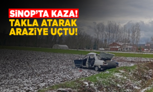 Takla atan otomobil araziye uçtu