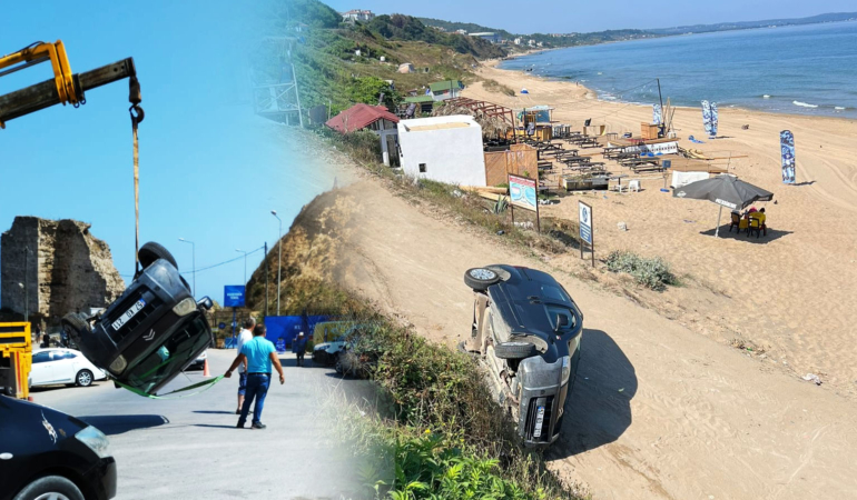 Sinop’ta el freni unutulan otomobil şarampole uçtu