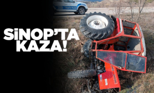 Yoldan çıkan traktör su kanalına devrildi