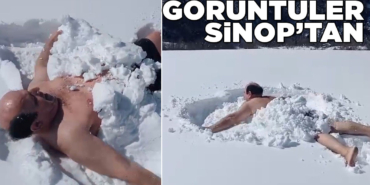 Buz gibi havada kar banyosu yaptı