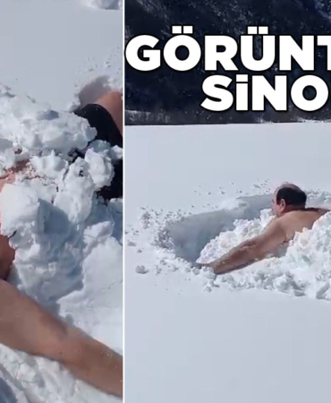 Buz gibi havada kar banyosu yaptı