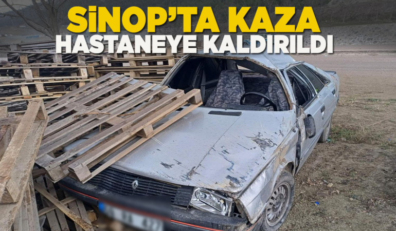 Sinop’ta otomobil tuğla paletlerine çarptı