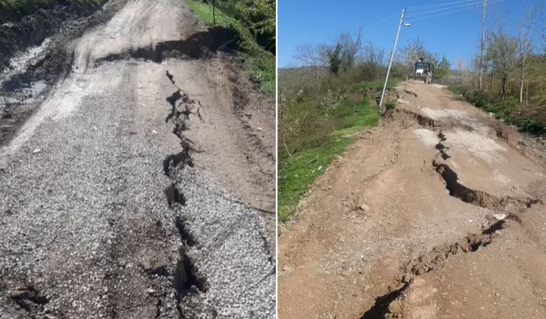 Sinop’ta heyelan nedeniyle yol çöktü