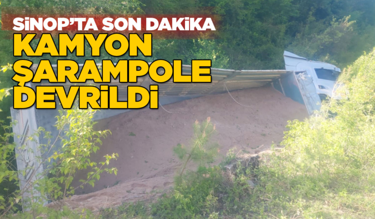 Sinop’ta kamyon şarampole devrildi