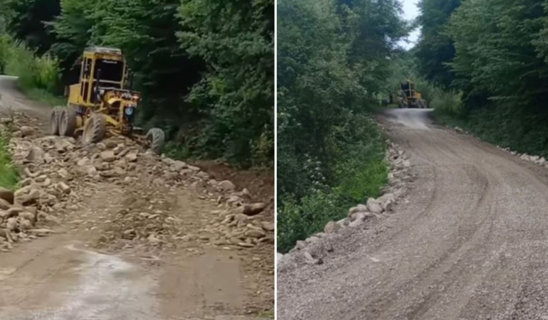 Sinop’ta heyelan nedeniyle kapanan yol ulaşıma açıldı