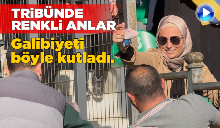 Kadın taraftar galibiyeti para saçarak kutladı