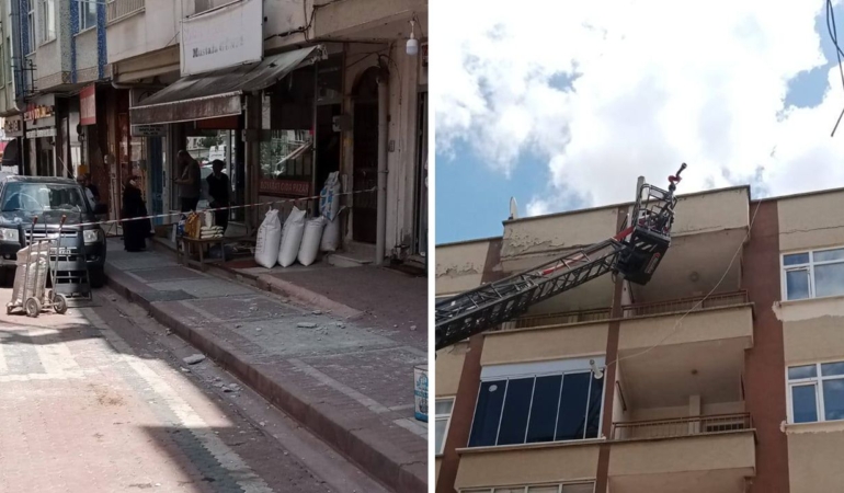 Binadan düşen beton parçaları araca zarar verdi