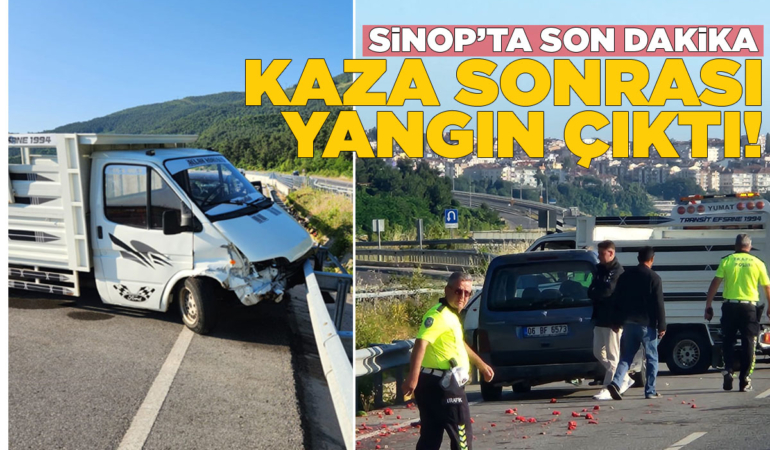 Meyve yüklü kamyonet bariyere çarptı