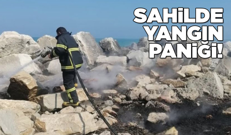 Sahildeki yangın ekipleri harekete geçirdi