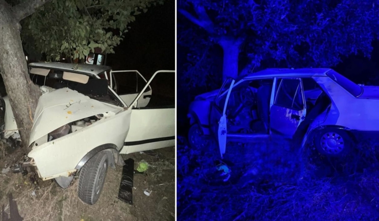 Kontrolden çıkan araç ağaca çarptı