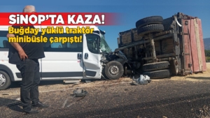 Traktör ile minibüs çarpıştı