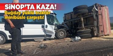 Traktör ile minibüs çarpıştı