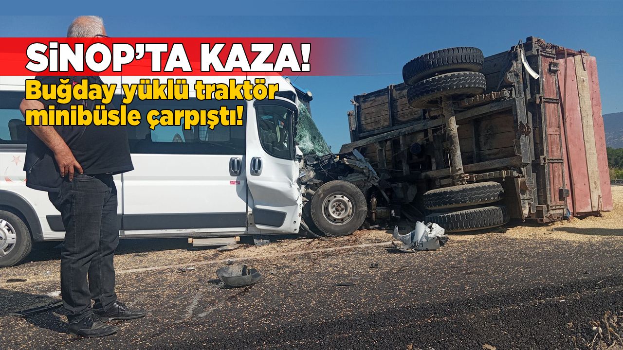 Traktör ile minibüs çarpıştı