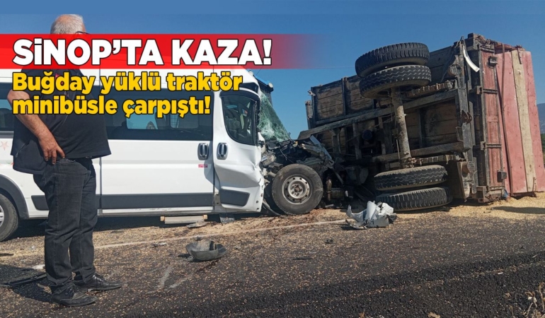 Traktör ile minibüs çarpıştı