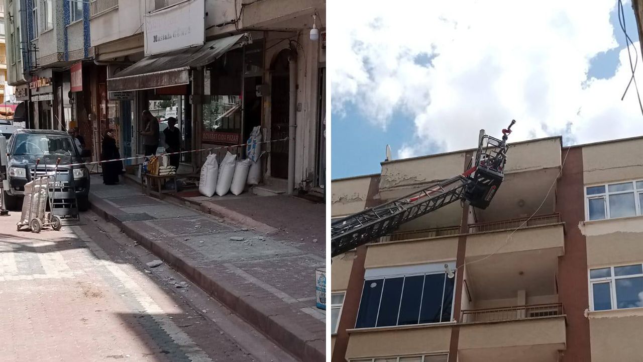 Binadan düşen beton parçaları araca zarar verdi