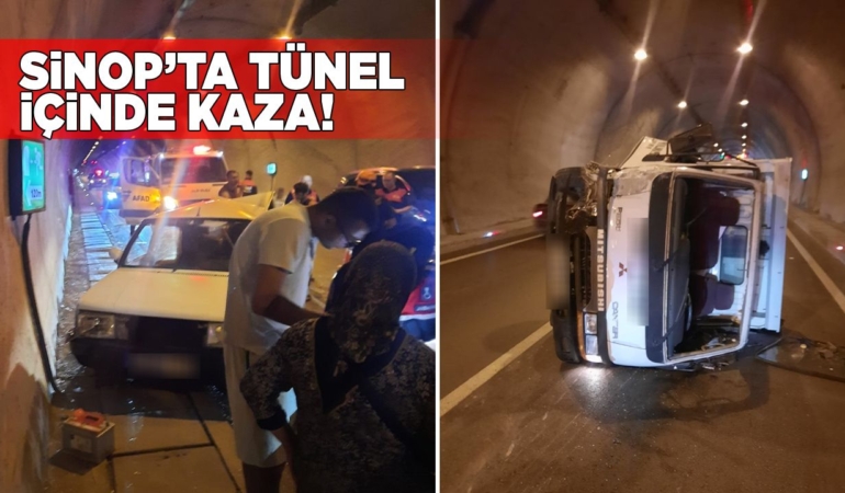 Tünel içinde kamyonet ile otomobil çarpıştı