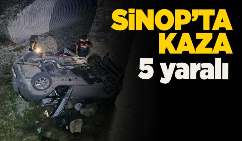 Sinop’ta otomobil dereye devrildi: 5 yaralı