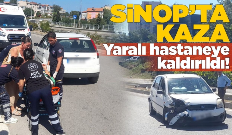 Sinop’ta refüje çarpan otomobil ters döndü