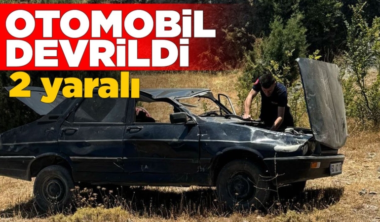 Devrilen otomobildeki 2 kişi yaralandı