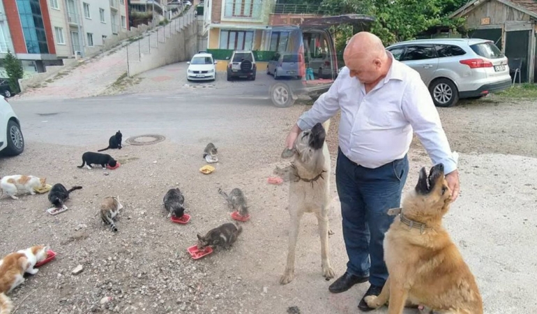 Başkan Aral’ın sokak hayvanlarıyla dostluğu gülümsetiyor